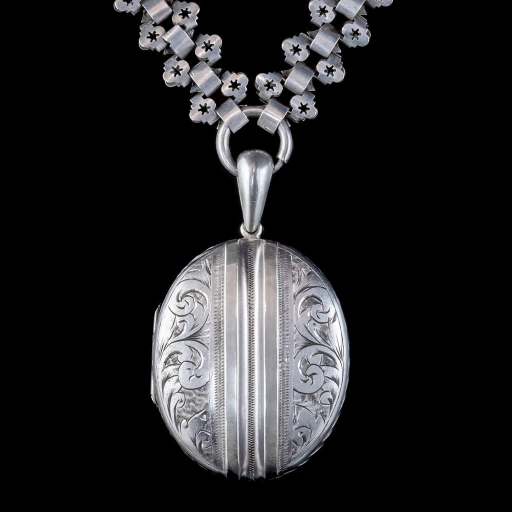 Antique-Victorian-Locket-Collar-Necklace-Silver-Circa-1890-FRONT