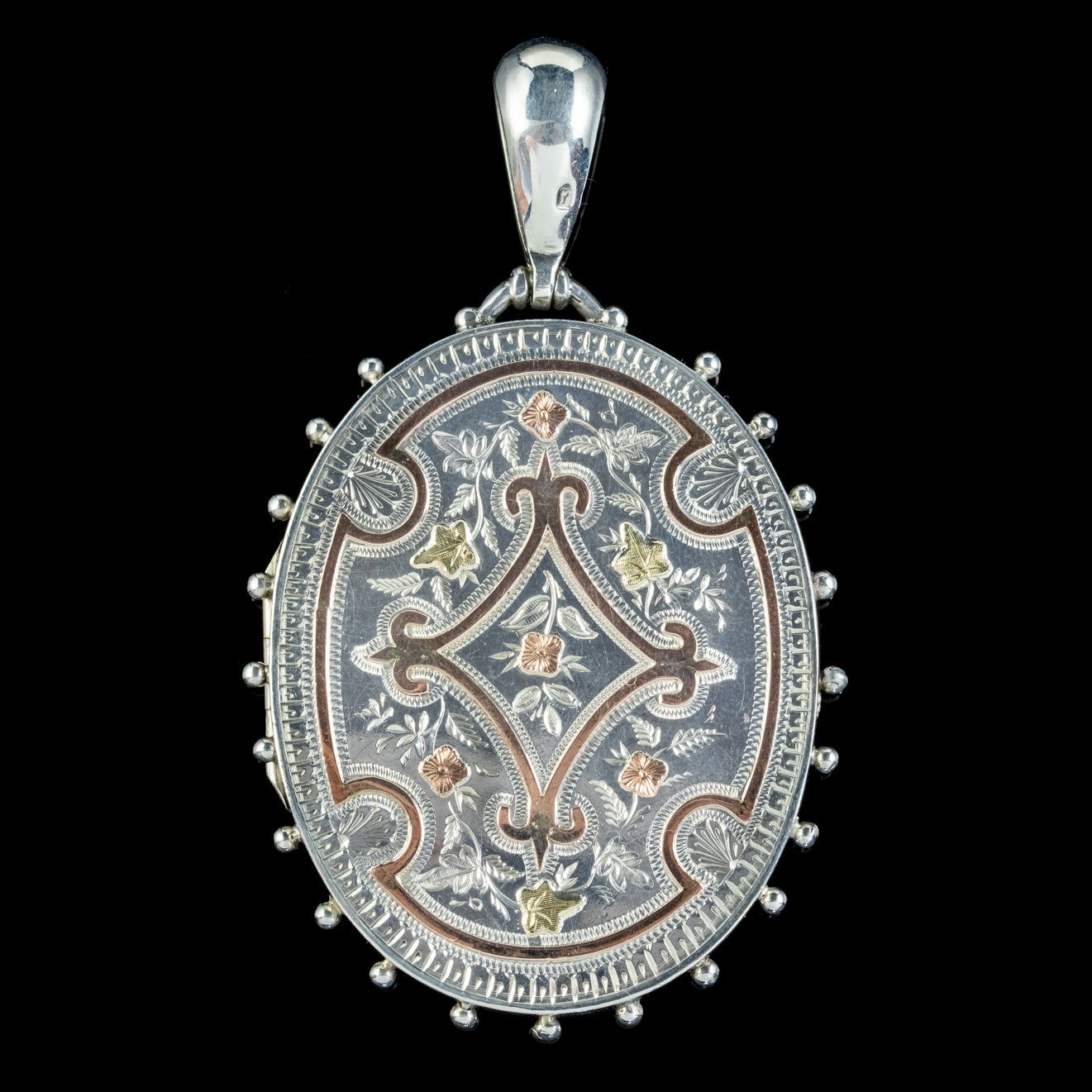 ANTIQUE VICTORIAN LOCKET STERLING SILVER GOLD FORGETS ME NOTS AND IVY CIRCA 1880 Secondary image