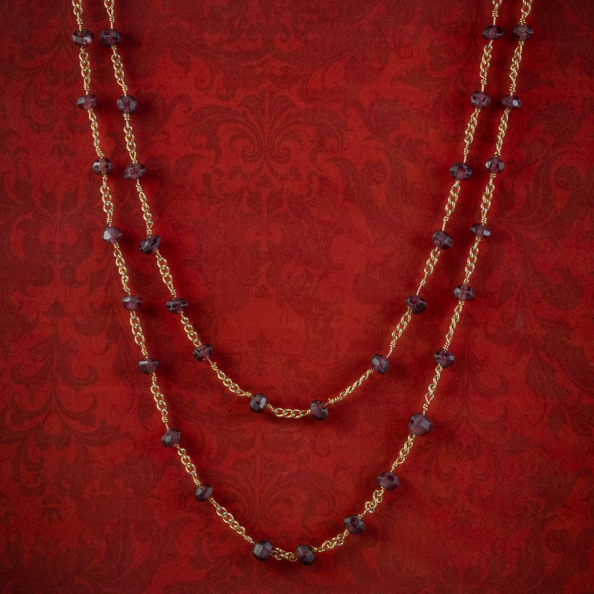Antique Victorian Long Garnet Guard Chain 9ct Gold Main image