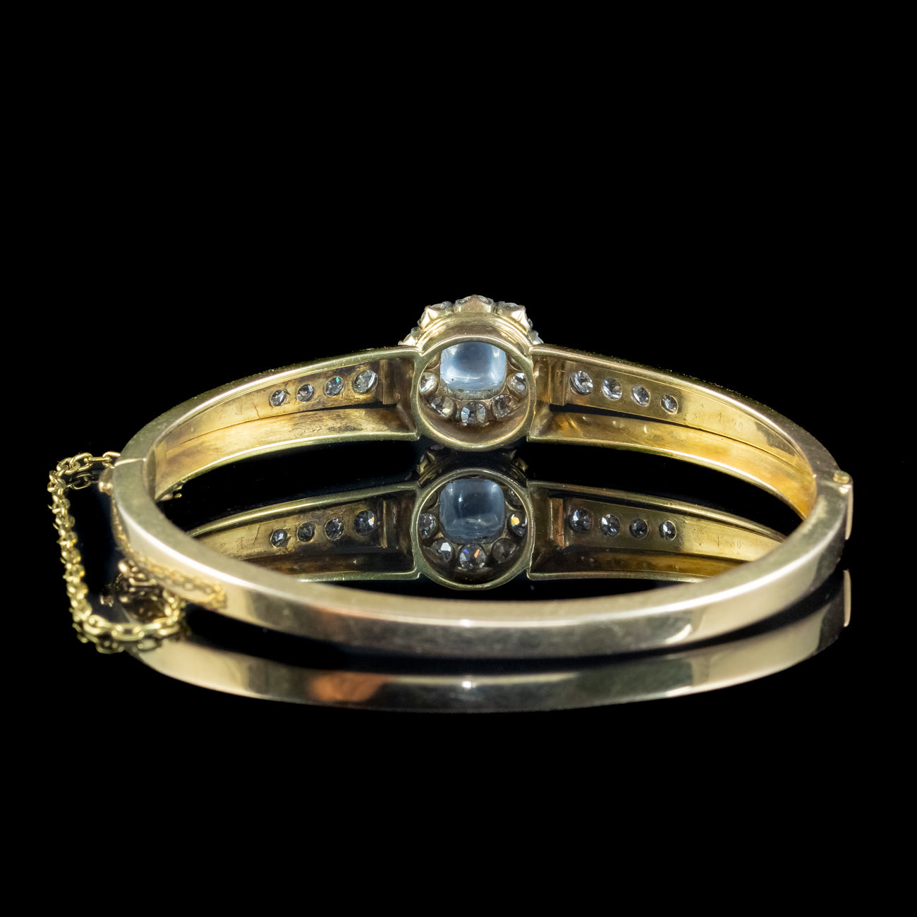 Antique Victorian Moonstone Diamond Bangle 14ct Gold 2.8ct Of Diamond