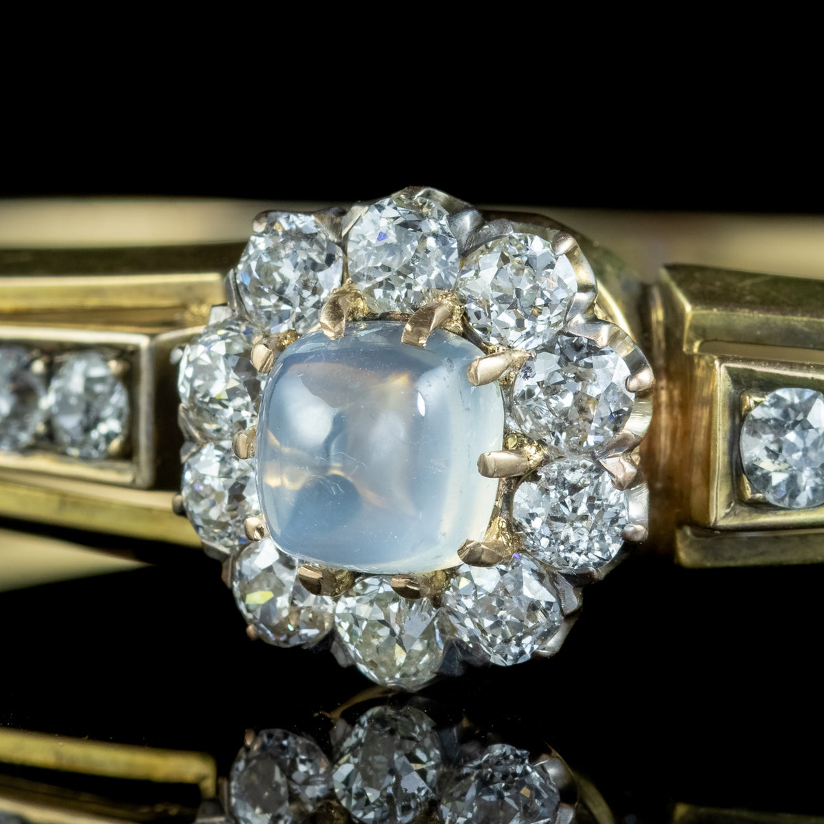 Antique Victorian Moonstone Diamond Bangle 14ct Gold 2.8ct Of Diamond
