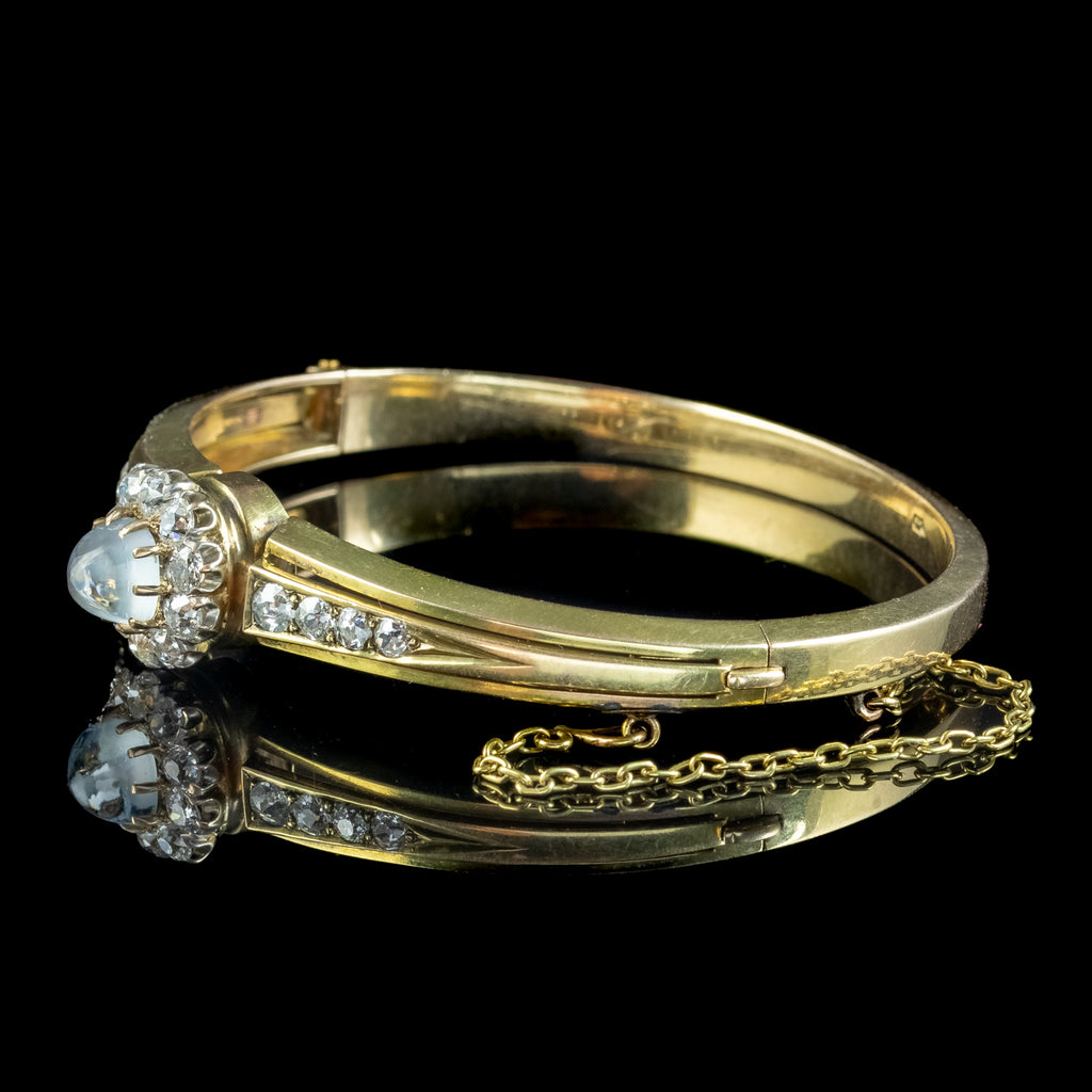 Antique Victorian Moonstone Diamond Bangle 14ct Gold 2.8ct Of Diamond
