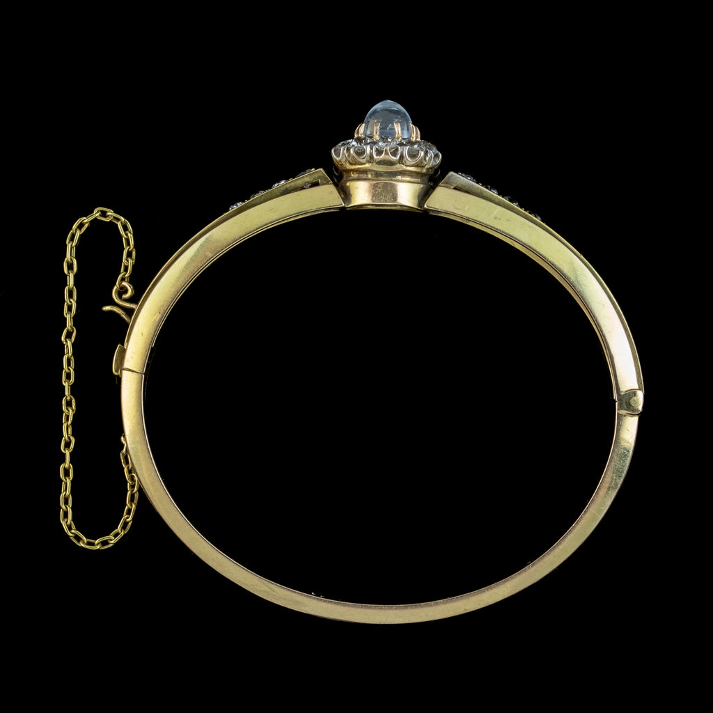 Antique Victorian Moonstone Diamond Bangle 14ct Gold 2.8ct Of Diamond