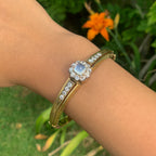 Antique Victorian Moonstone Diamond Bangle 14ct Gold 2.8ct Of Diamond