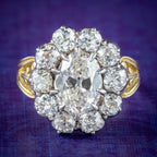 Antique Victorian Old Cut Diamond Cluster Ring 4.5ct Total 