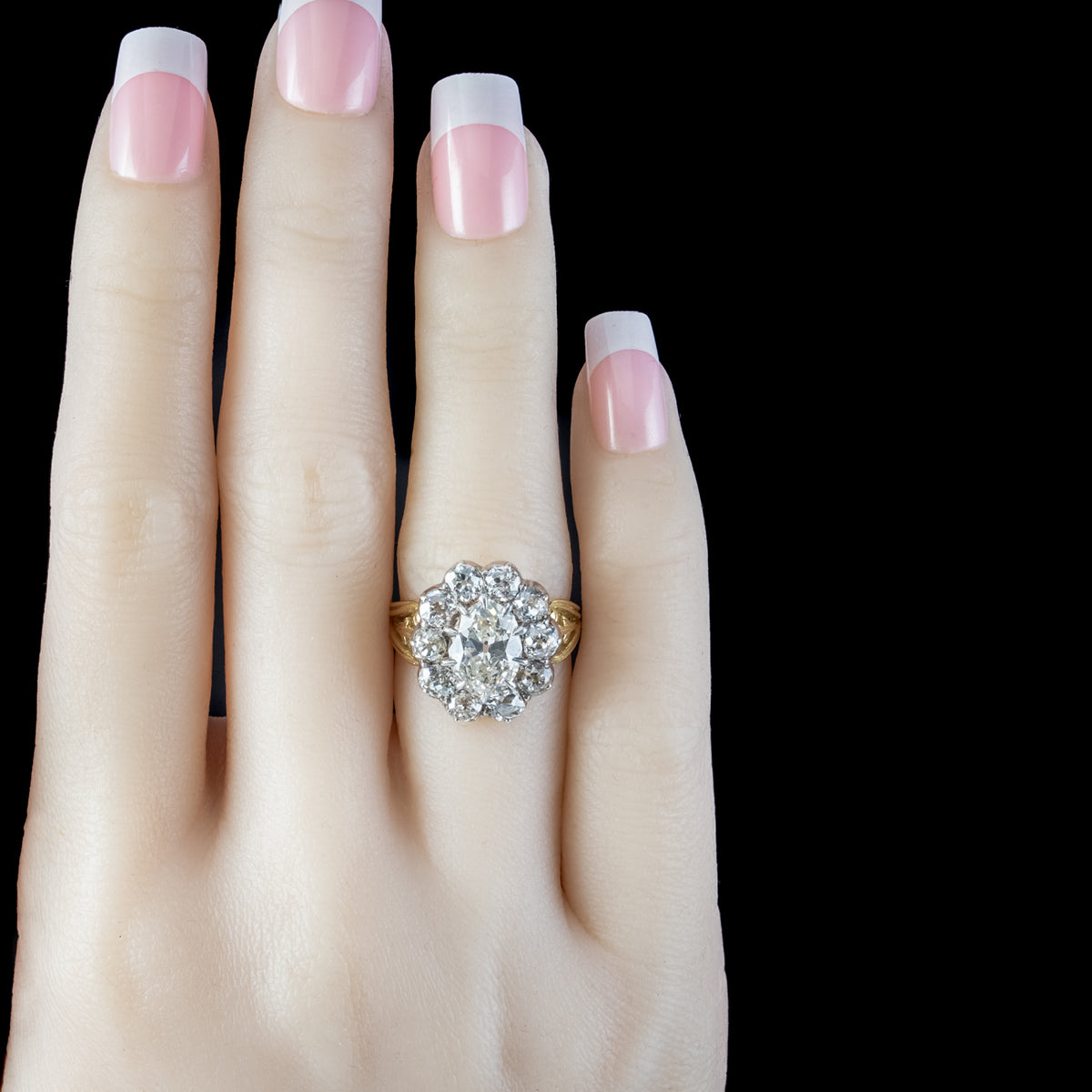 Antique Victorian Old Cut Diamond Cluster Ring 4.5ct Total 