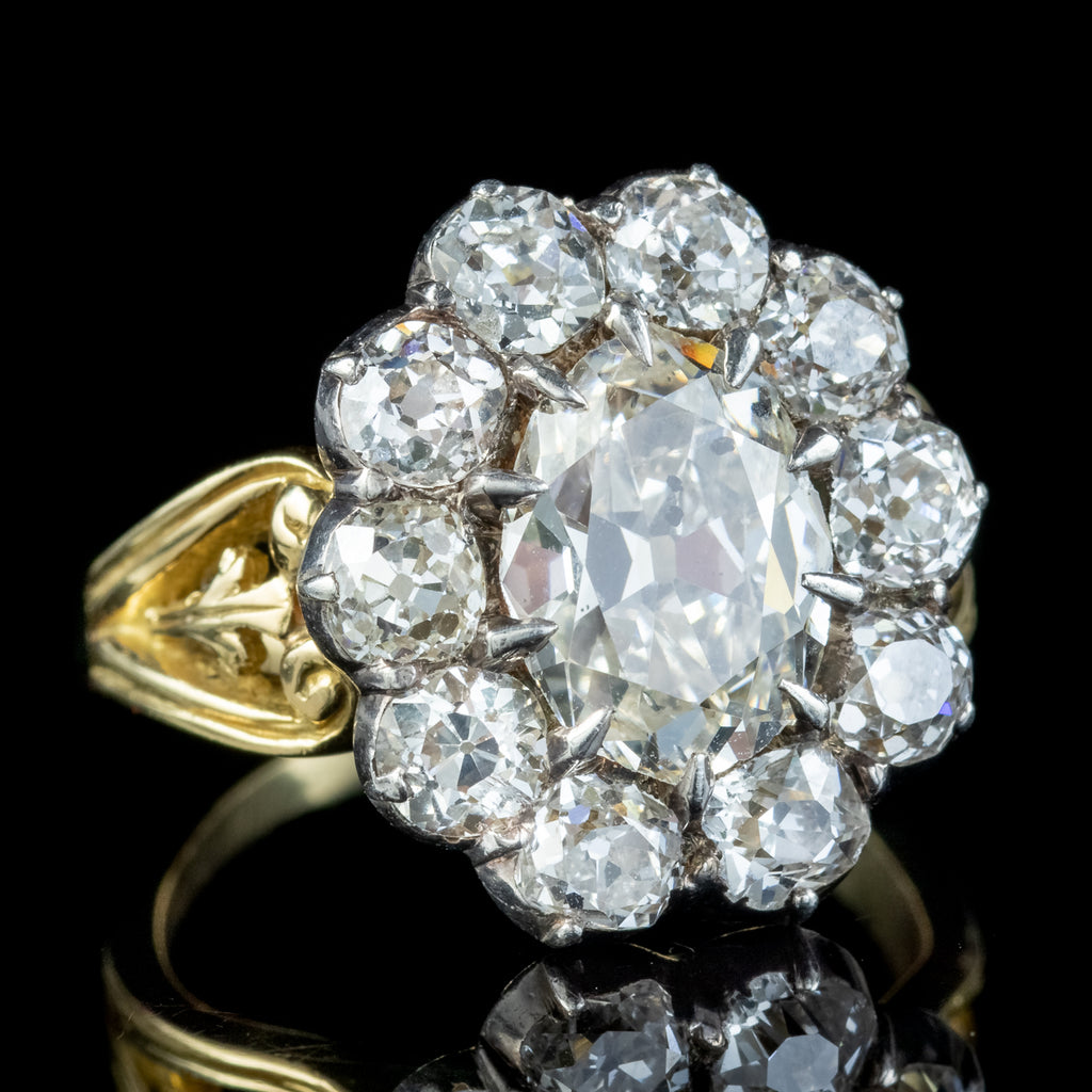 Antique Victorian Old Cut Diamond Cluster Ring 4.5ct Total 