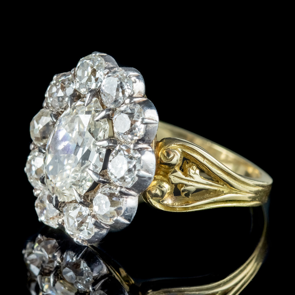 Antique Victorian Old Cut Diamond Cluster Ring 4.5ct Total 