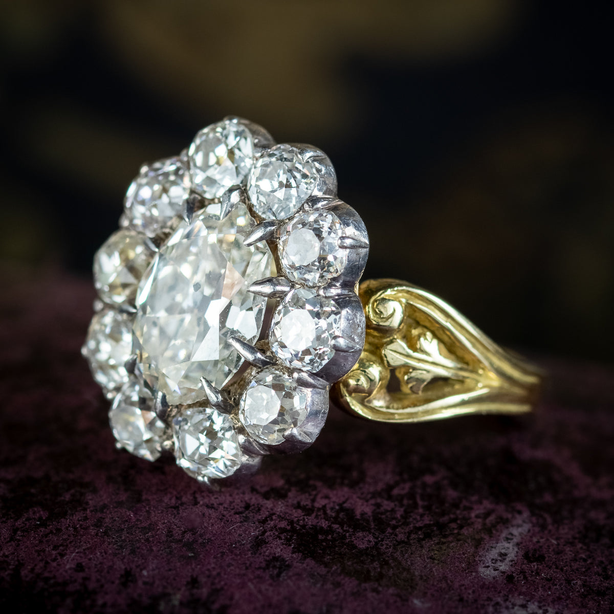Antique Victorian Old Cut Diamond Cluster Ring 4.5ct Total 