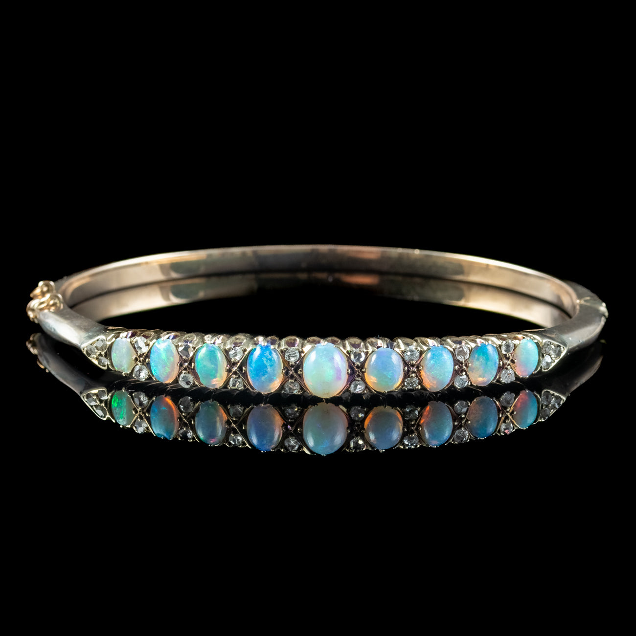 Antique Victorian Opal Diamond Bangle 9ct Gold 2.6ct Of Opal Secondary image