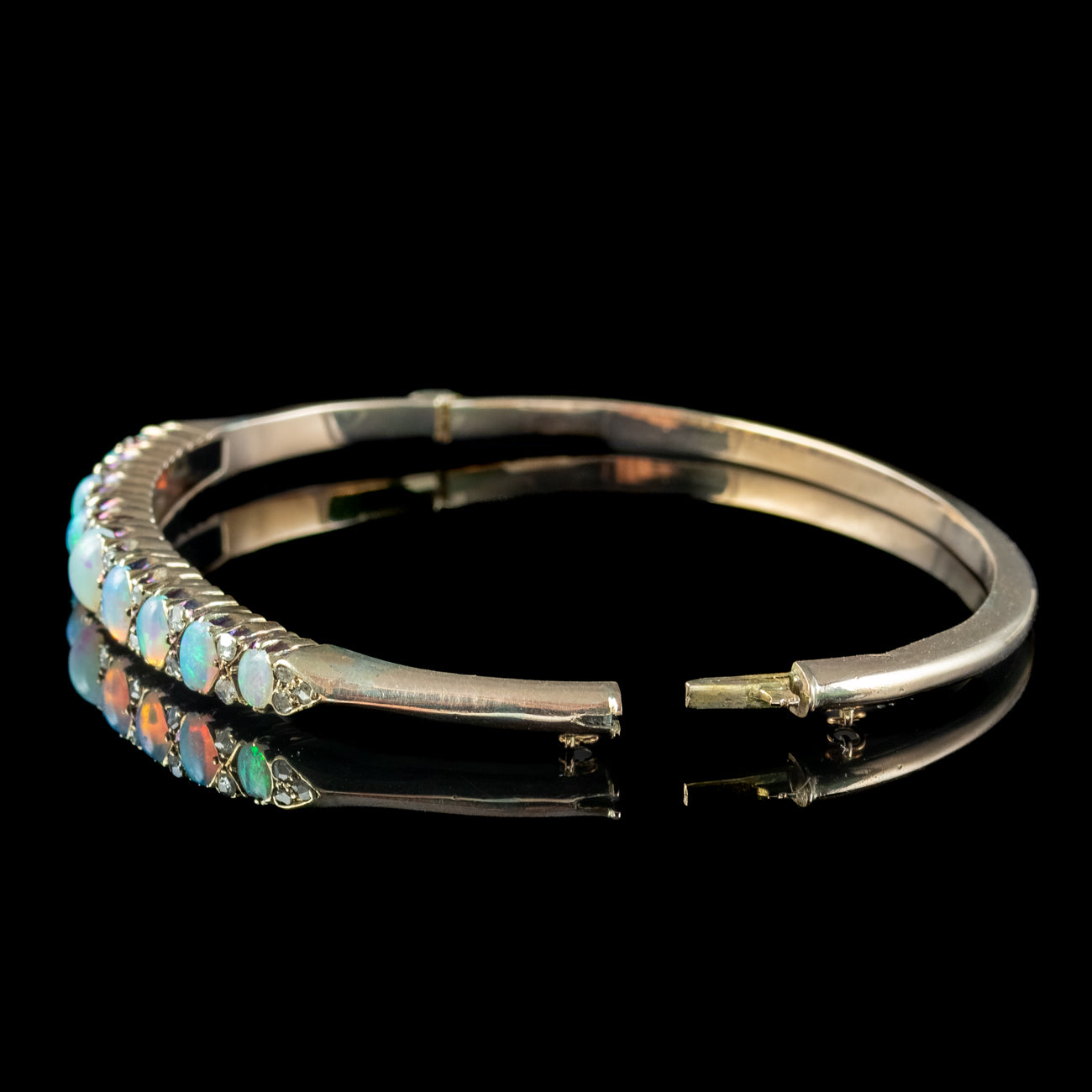 Antique Victorian Opal Diamond Bangle 9ct Gold 2.6ct Of Opal 