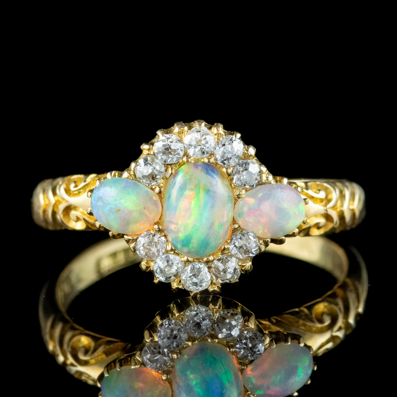 Antique Victorian Opal Diamond Cluster Ring Dated 1886 Secondary image