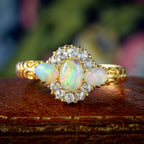 Antique Victorian Opal Diamond Cluster Ring Dated 1886