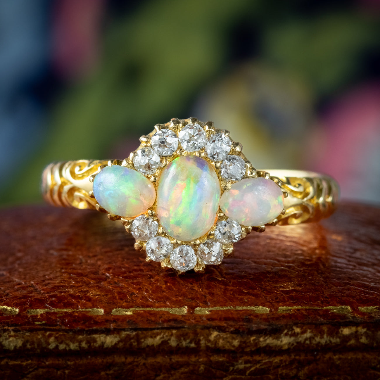Antique Victorian Opal Diamond Cluster Ring Dated 1886