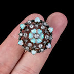 Antique Victorian Opal Heart Diamond Flower Brooch Silver 18ct Gold 