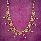 Antique Victorian Pearl Diamond Floral Necklace 18ct Gold With Box