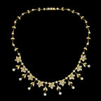 Antique Victorian Pearl Diamond Floral Necklace 18ct Gold With Box
