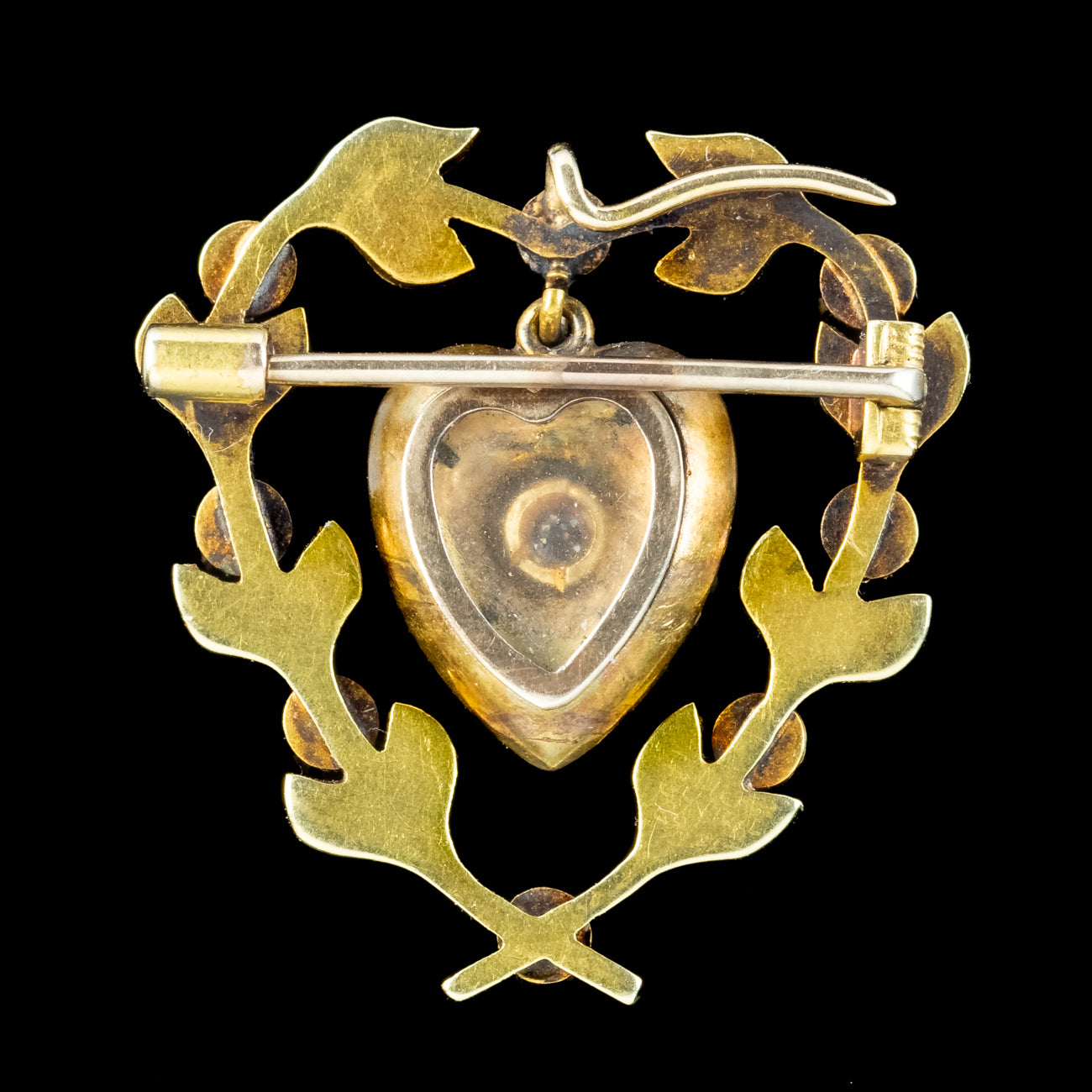 Antique Victorian Pearl Diamond Heart Brooch 15ct Gold With Locket 
