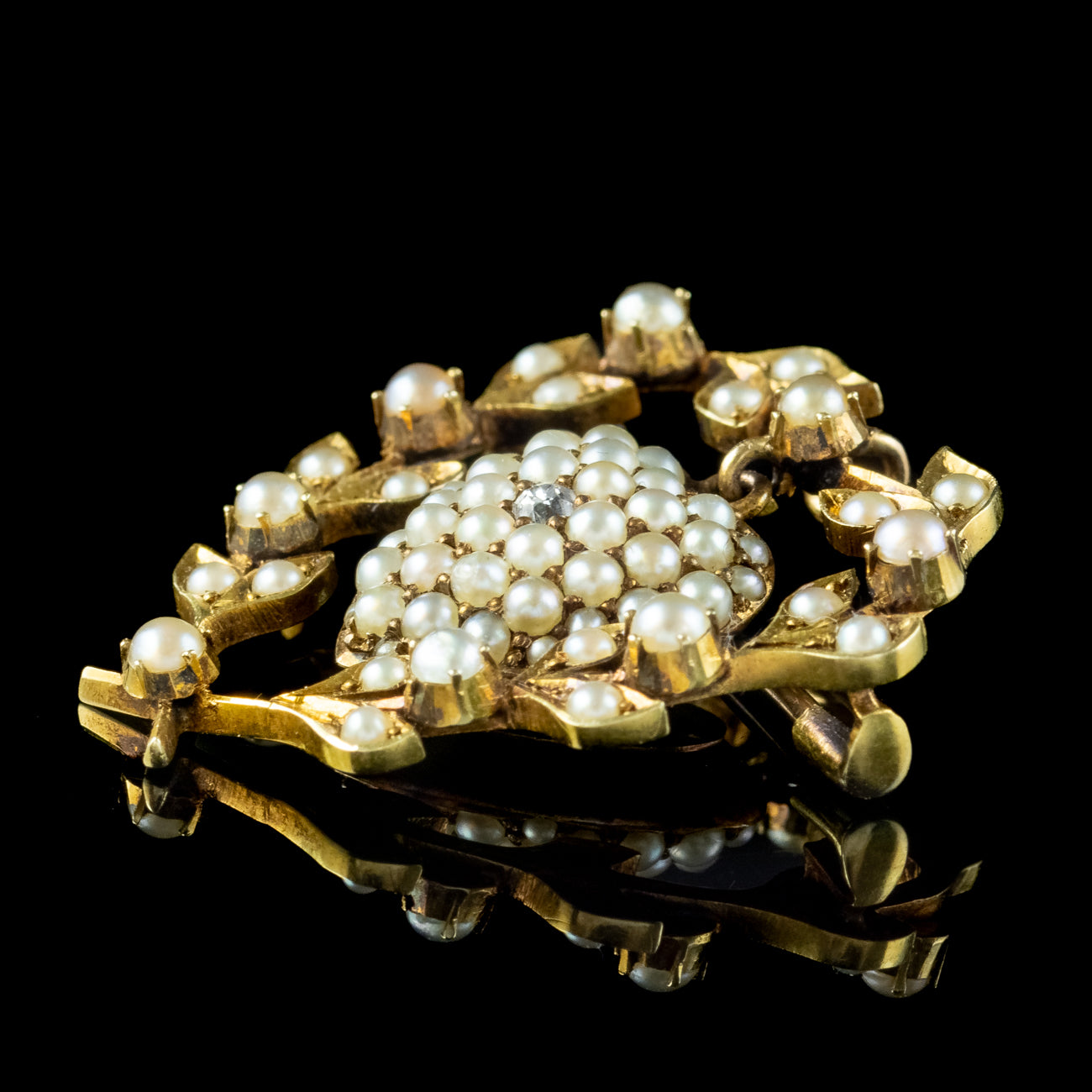 Antique Victorian Pearl Diamond Heart Brooch 15ct Gold With Locket 