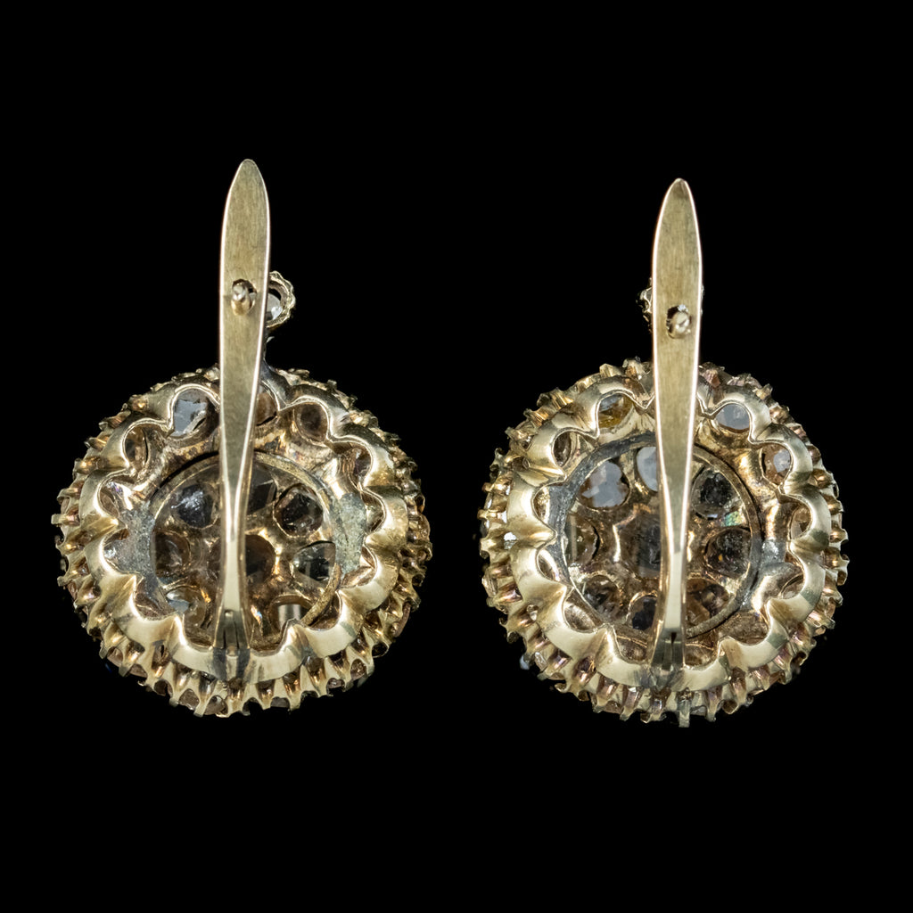Antique Victorian Rose Cut Diamond Cluster Earrings 5ct Of Diamond With Box