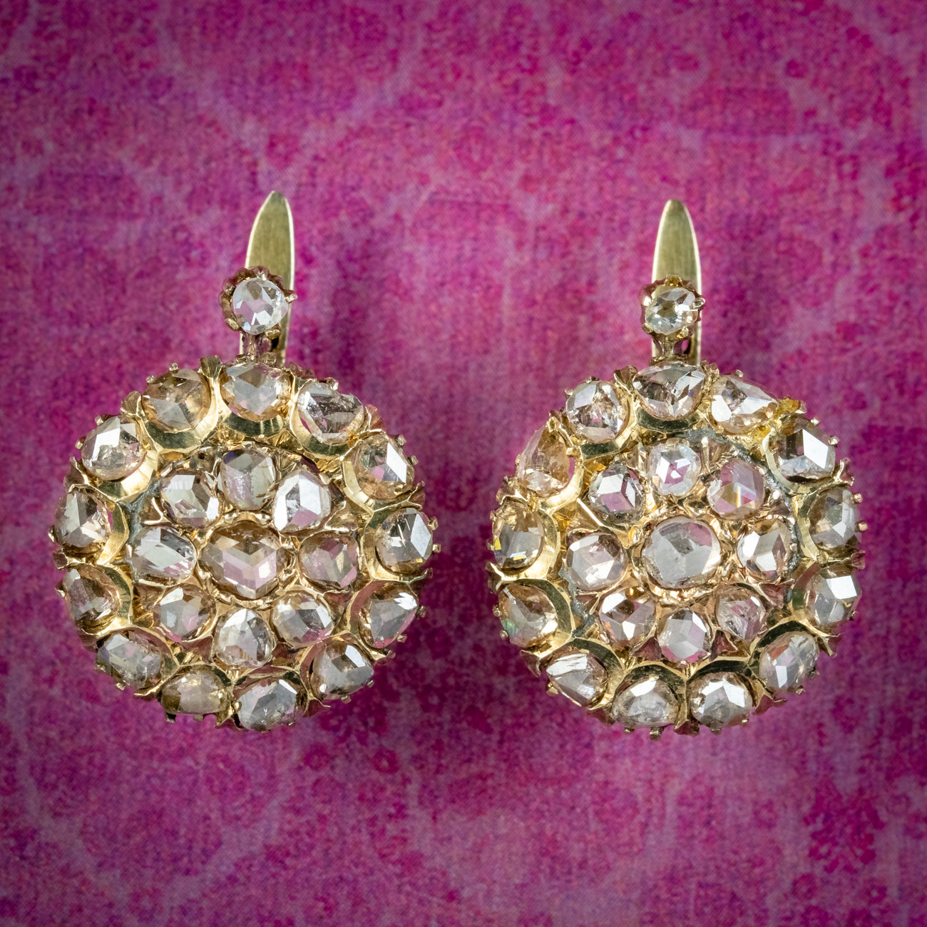 Antique Victorian Rose Cut Diamond Cluster Earrings 5ct Of Diamond With Box
