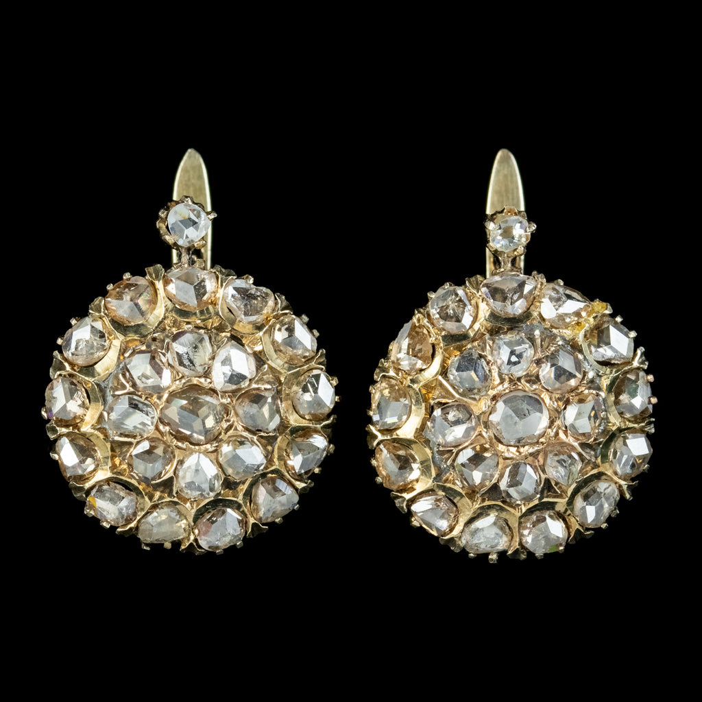 Antique Victorian Rose Cut Diamond Cluster Earrings 5ct Of Diamond With Box