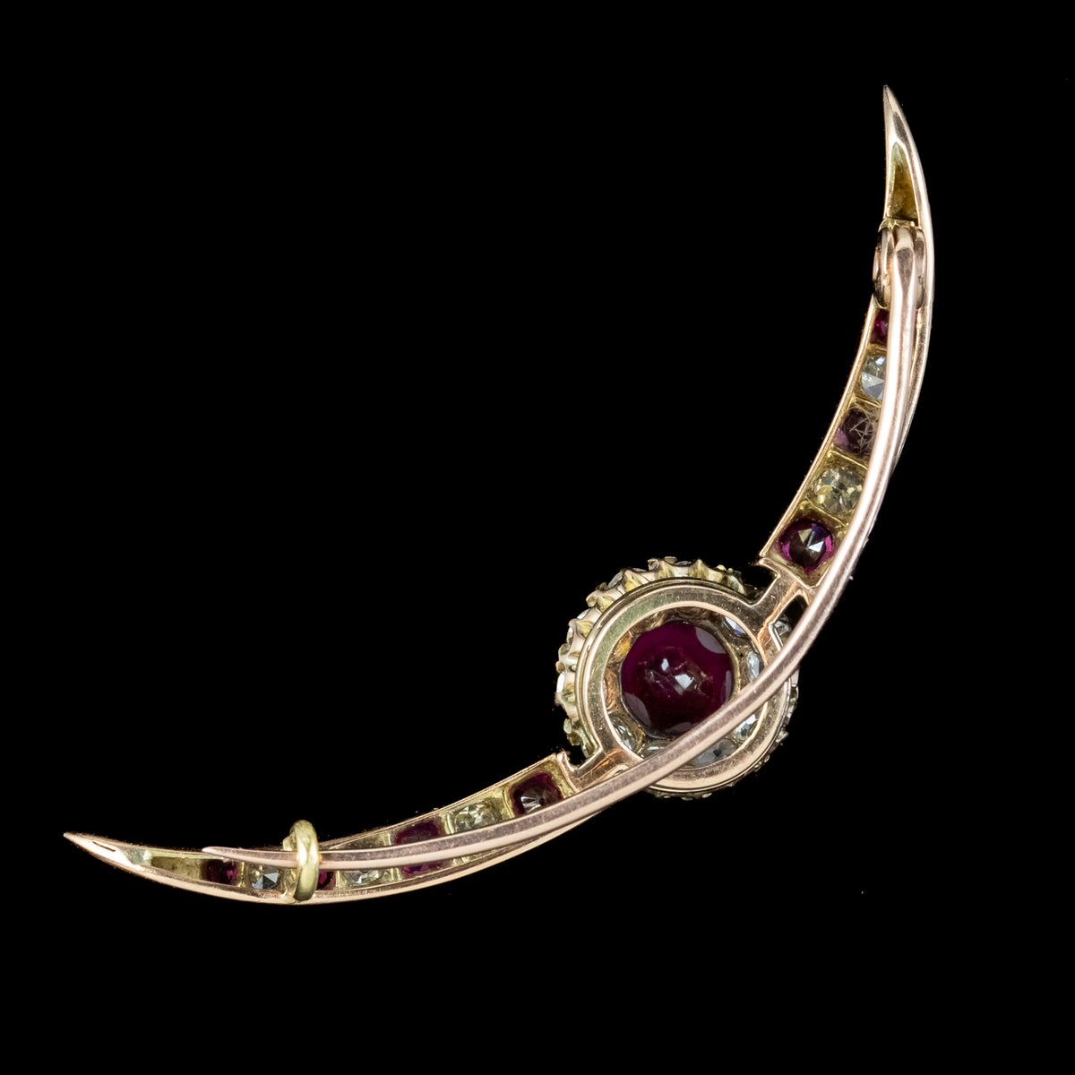 Antique Victorian Ruby Diamond Crescent Moon Brooch 1ct Of Ruby
