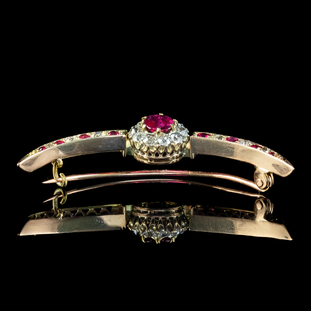 Antique Victorian Ruby Diamond Crescent Moon Brooch 1ct Of Ruby