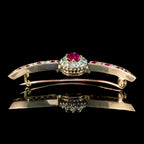 Antique Victorian Ruby Diamond Crescent Moon Brooch 1ct Of Ruby