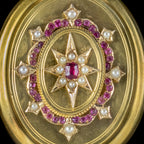 Antique Victorian Ruby Pearl Star Locket 18ct Gold 