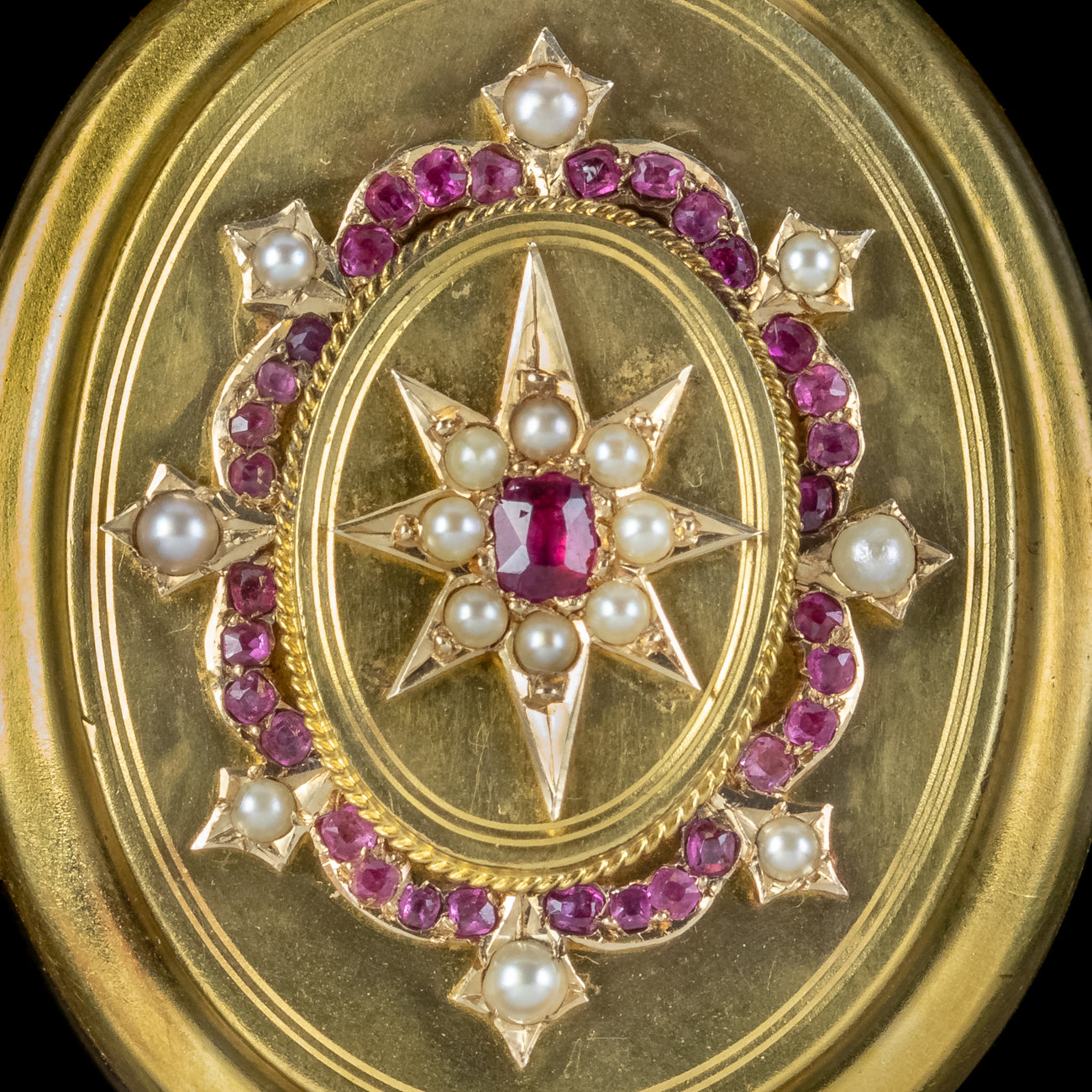 Antique Victorian Ruby Pearl Star Locket 18ct Gold 
