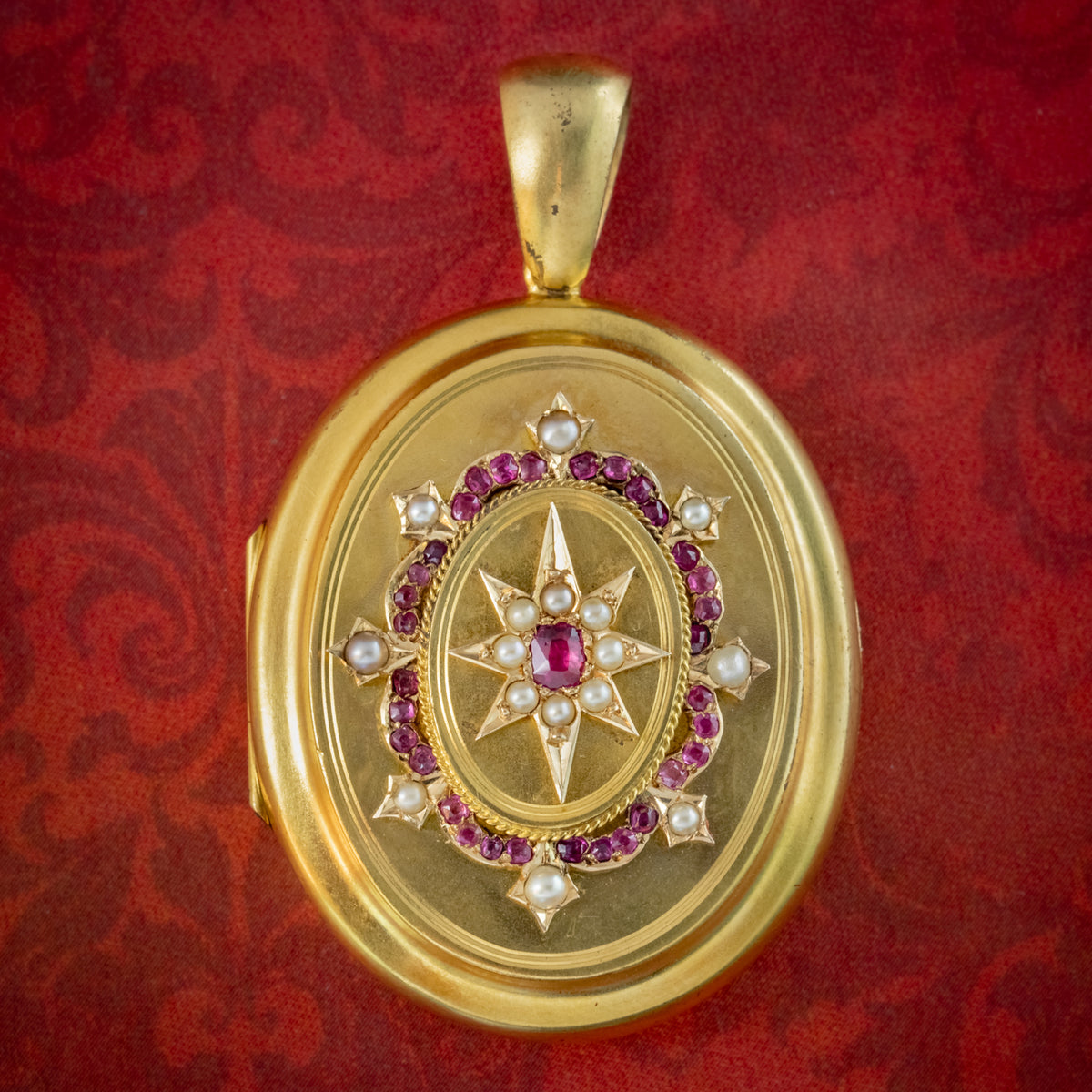 Antique Victorian Ruby Pearl Star Locket 18ct Gold  Main image