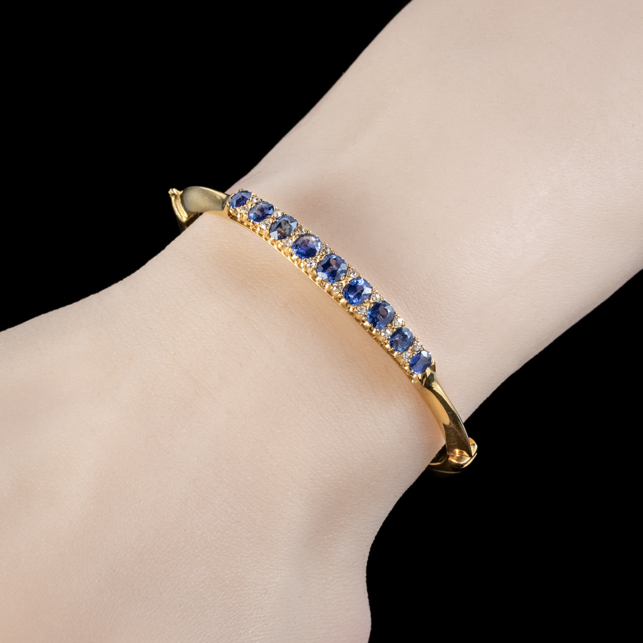 Antique Victorian Sapphire Diamond Bangle 18ct Gold 3ct Of Sapphire