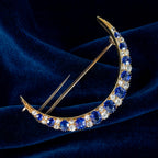 Antique Victorian Sapphire Diamond Crescent Moon Brooch 15ct Gold