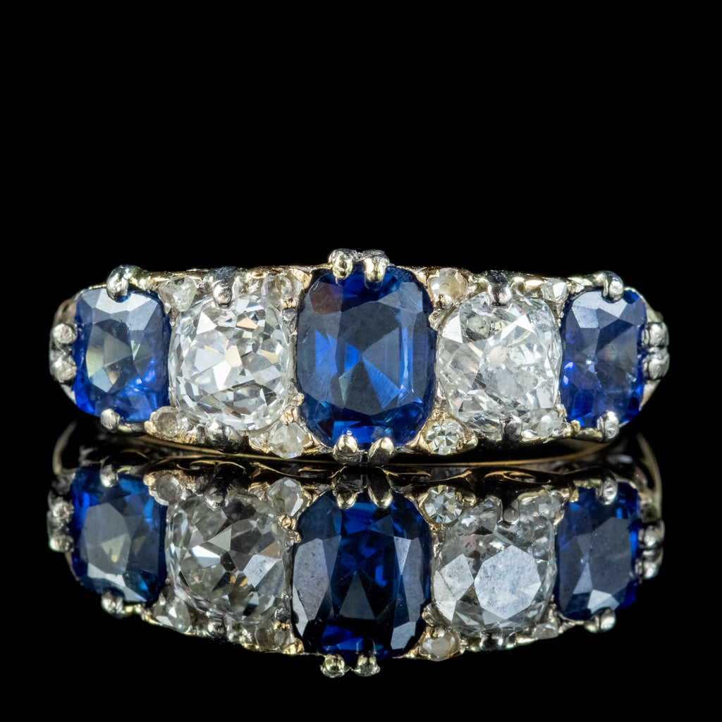 Antique Victorian Sapphire Diamond Ring 1.70ct Sapphire Circa 1900