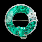Antique Victorian Scottish Malachite Buckle Brooch Silver