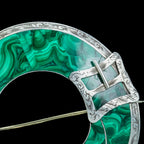 Antique Victorian Scottish Malachite Buckle Brooch Silver