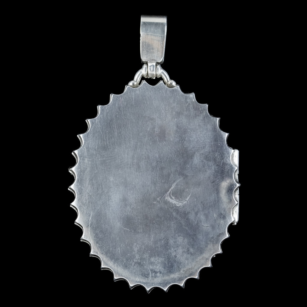 Antique Victorian Silver Owl And Swallow Locket Circa 1890