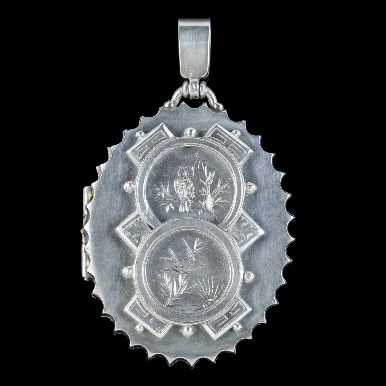 ANTIQUE VICTORIAN SILVER OWL AND SWALLOW LOCKET CIRCA 1890 Secondary image