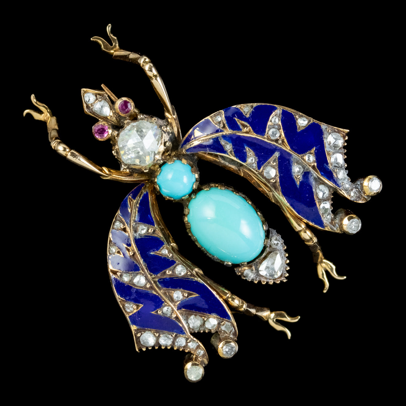 Antique Victorian Turquoise Diamond Enamel Insect Brooch Circa 1900 Secondary image