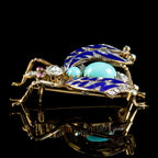 Antique Victorian Turquoise Diamond Enamel Insect Brooch Circa 1900
