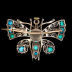 Antique Victorian Turquoise Diamond Pearl Butterfly Pendant Brooch Circa 1900