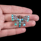 Antique Victorian Turquoise Diamond Pearl Butterfly Pendant Brooch Circa 1900