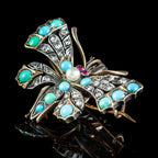 Antique Victorian Turquoise Diamond Pearl Butterfly Pendant Brooch Circa 1900
