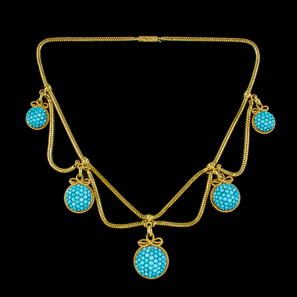Antique Victorian Turquoise Etruscan Revival Collar Necklace 15ct Gold