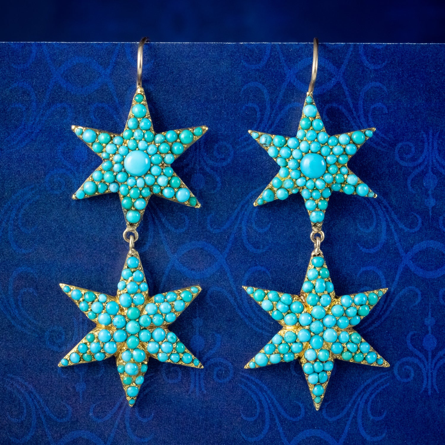 Antique Victorian Turquoise Star Drop Earrings 15ct Gold Main image