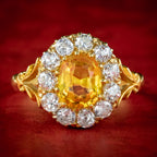 Antique Victorian Yellow Sapphire Diamond Cluster Ring 1.75ct Sapphire