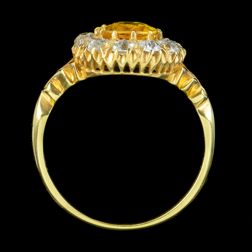 Antique Victorian Yellow Sapphire Diamond Cluster Ring 1.75ct Sapphire