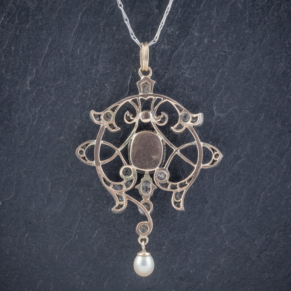 ANTIQUE EDWARDIAN 3.25CT SAPPHIRE DIAMOND PENDANT NECKLACE PLATINUM 18CT GOLD CIRCA 1905 BACK