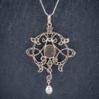 ANTIQUE EDWARDIAN 3.25CT SAPPHIRE DIAMOND PENDANT NECKLACE PLATINUM 18CT GOLD CIRCA 1905 BACK